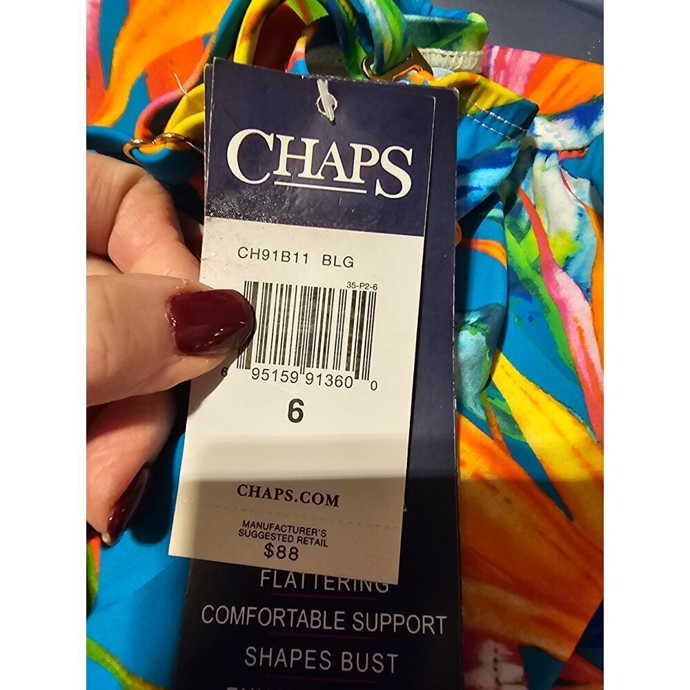 Chaps One Piece Multiway Swimsuit With Palm Prints sz 6 new SW82 - Picture 6 of 7